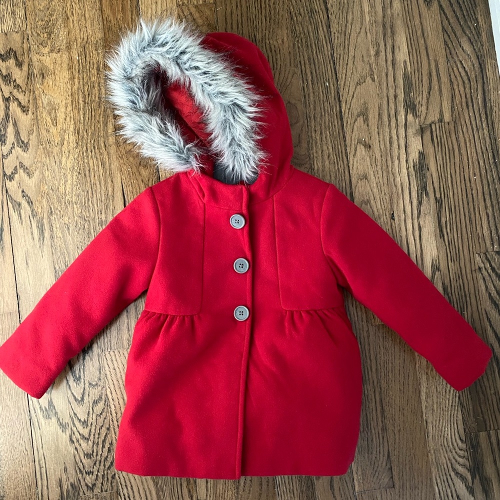 Toddler girl Cat & Jack long sleeve holiday jacket dressy winter coat red